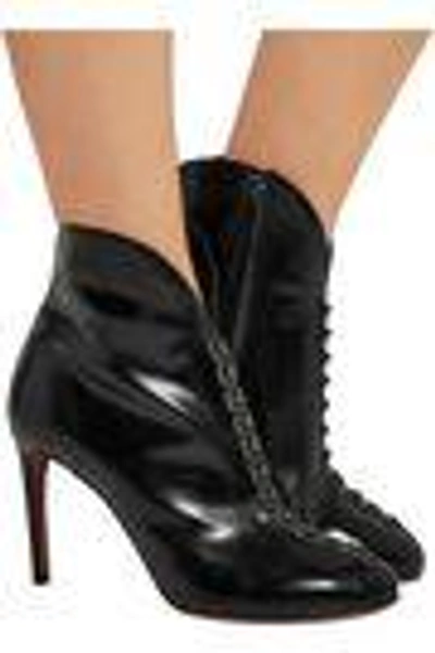 Shop Alaïa Woman Embellished Glossed-leather Ankle Boots Black