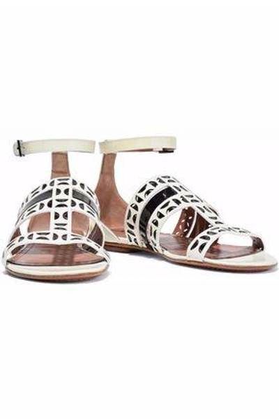 Shop Alaïa Laser-cut Patent-leather Sandals In Ivory