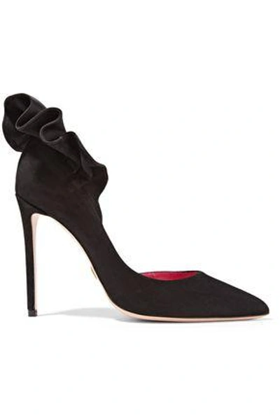 Shop Oscar Tiye Adele Ruffle-trimmed Suede Pumps In Black