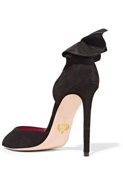 Shop Oscar Tiye Adele Ruffle-trimmed Suede Pumps In Black