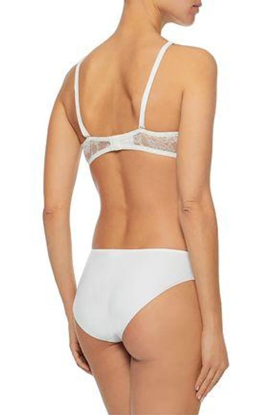 Shop La Perla Woman Lace-trimmed Stretch-jersey Mid-rise Briefs Off-white