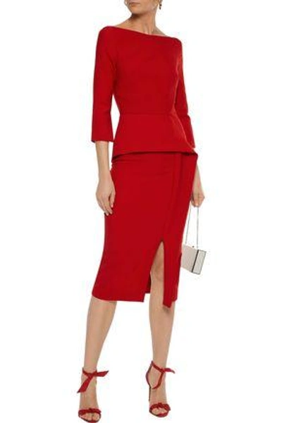 Shop Roland Mouret Woman Ardingly Off-the-shoulder Crepe Peplum Dress Red