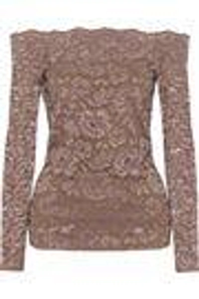 Shop L Agence Woman Heidi Off-the-shoulder Lace Top Light Brown