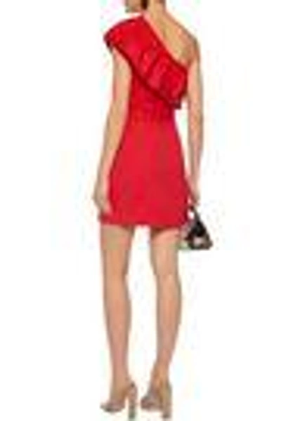 Shop Milly Woman Tara One-shoulder Ruffled Cotton-blend Poplin Mini Dress Red