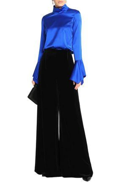 Shop Roland Mouret Woman Velvet Wide-leg Pants Black