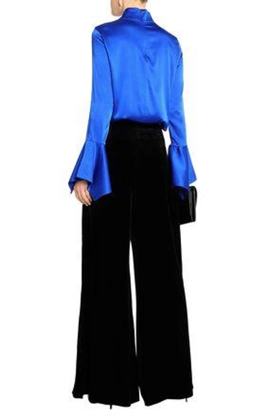 Shop Roland Mouret Woman Velvet Wide-leg Pants Black