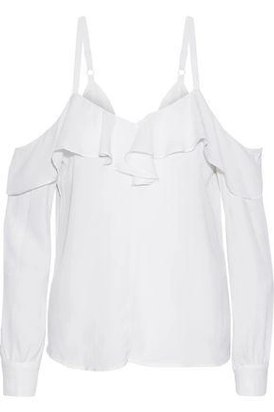 Shop A.l.c Woman Cold-shoulder Ruffled Silk Crepe De Chine Blouse White