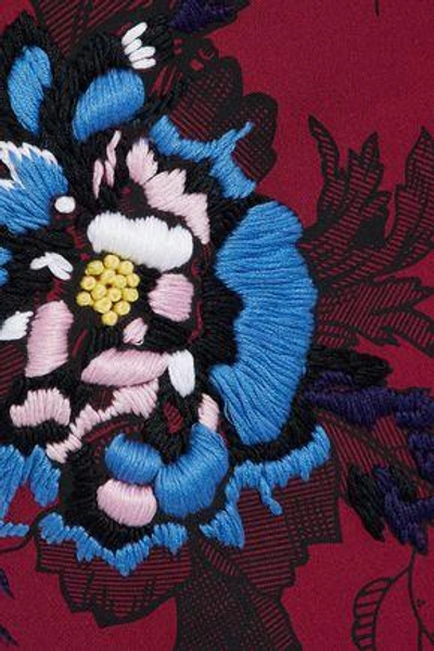 Shop Roland Mouret Woman Maxton Paneled Embroidered Floral-print Crepe Dress Claret