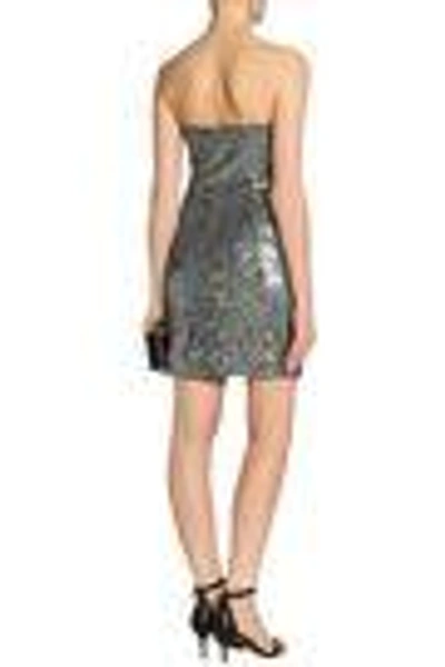 Shop Milly Woman Strapless Sequined Crepe Mini Dress Metallic