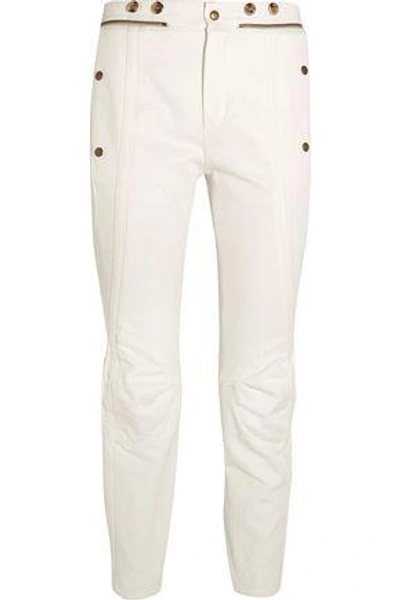 Shop Chloé Button-detailed Low-rise Slim-leg Jeans In White