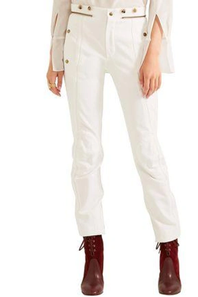 Shop Chloé Button-detailed Low-rise Slim-leg Jeans In White