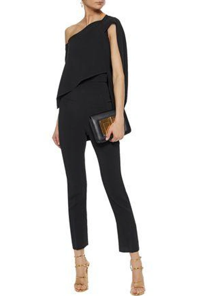 Shop Roland Mouret Carlton One-shoulder Cape-effect Crepe Jumpsuit In Black