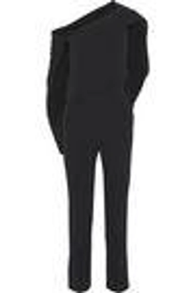 Shop Roland Mouret Carlton One-shoulder Cape-effect Crepe Jumpsuit In Black