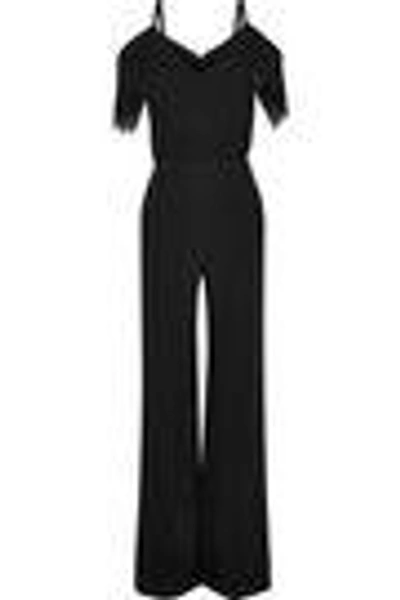 Shop Roland Mouret Woman Burnstein Cold-shoulder Fringed-trimmed Wool-crepe Jumpsuit Black