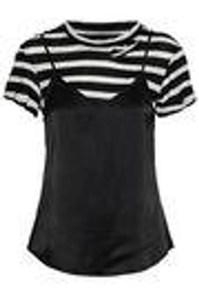 Shop Rta Woman Layered Striped Cotton And Cashmere-blend And Silk-satin Top Black