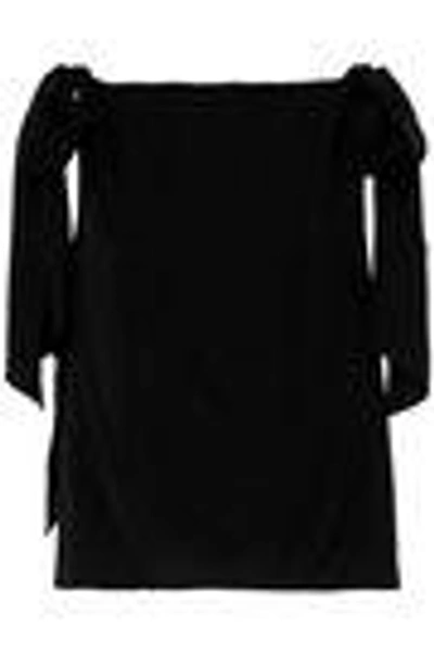 Shop Milly Woman Bow-detailed Stretch-silk Top Black