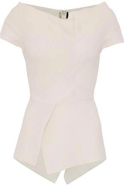 Shop Roland Mouret Woman Asymmetric Wool-crepe Top Ecru