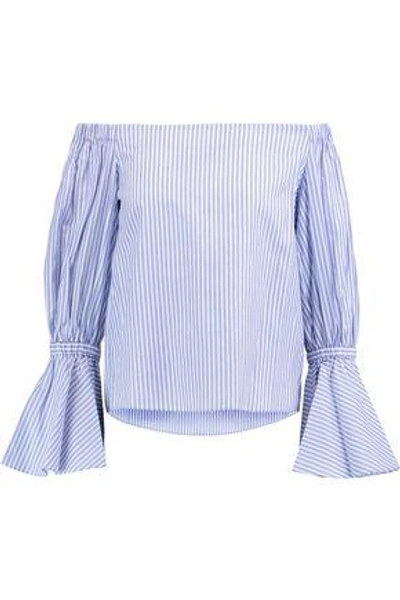 Shop Alexis Woman Juniper Off-the-shoulder Striped Cotton Top Blue