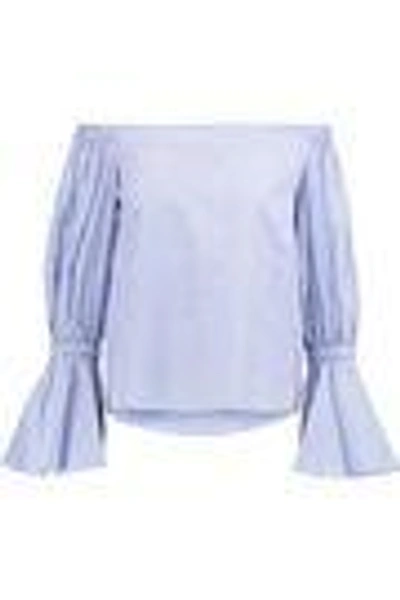Shop Alexis Woman Juniper Off-the-shoulder Striped Cotton Top Blue
