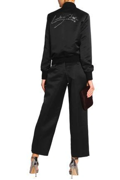 Shop Vanessa Seward Woman Crystal-embellished Satin Bomber Jacket Black