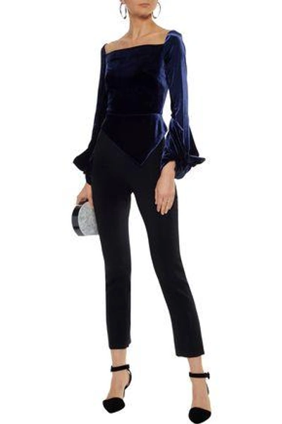 Shop Roland Mouret Woman Cutout Two-tone Velvet-paneled Crepe Jumpsuit Navy