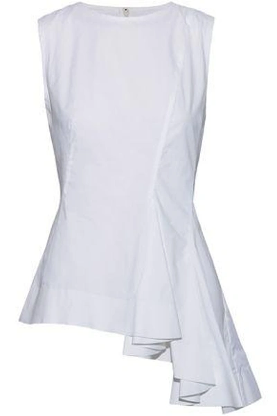 Shop Marni Woman Asymmetric Ruffled Cotton-poplin Top White