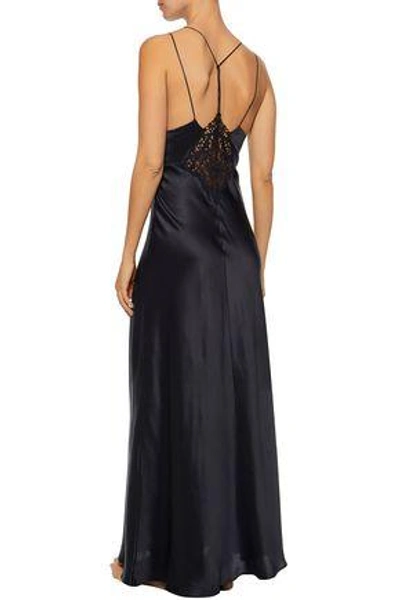Shop La Perla Woman Guipure Lace-paneled Silk-blend Satin Nightdress Black