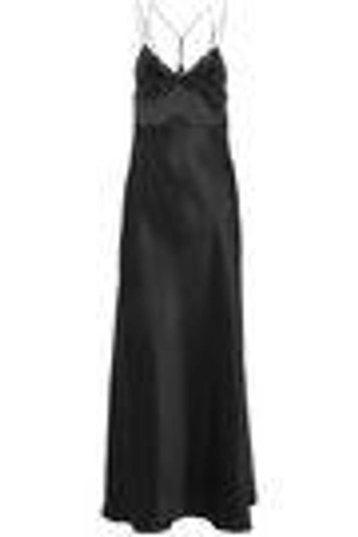 Shop La Perla Woman Guipure Lace-paneled Silk-blend Satin Nightdress Black