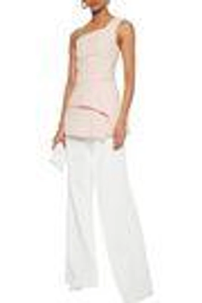 Shop Roland Mouret Woman Headley One-shoulder Pleated Wool-crepe Peplum Top Pastel Pink