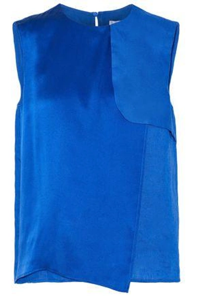 Shop Max Mara Woman Vezzano Layered Satin-paneled Linen Top Bright Blue