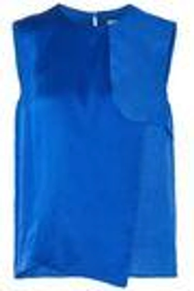 Shop Max Mara Woman Vezzano Layered Satin-paneled Linen Top Bright Blue