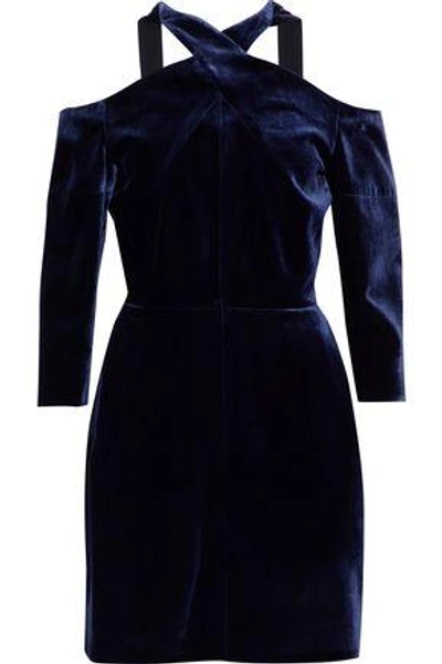 Shop Roland Mouret Harlington Cold-shoulder Velvet Mini Dress In Navy