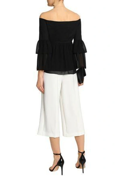 Shop Rachel Zoe Woman Off-the-shoulder Stretch-cotton And Gathered Chiffon Top Black