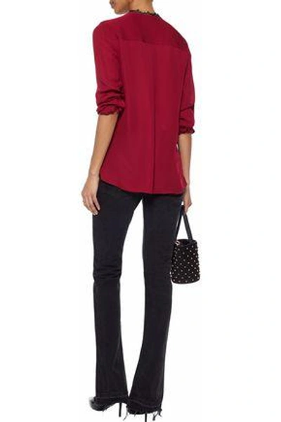 Shop L Agence Woman Rosario Lace-trimmed Wrap-effect Silk Blouse Crimson