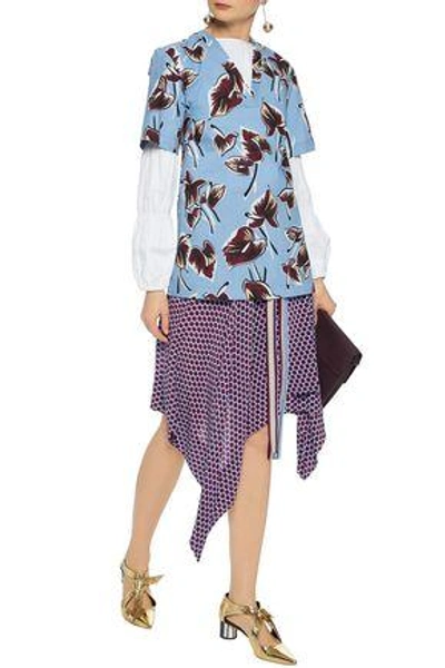 Shop Marni Woman Printed Cotton-poplin Top Light Blue