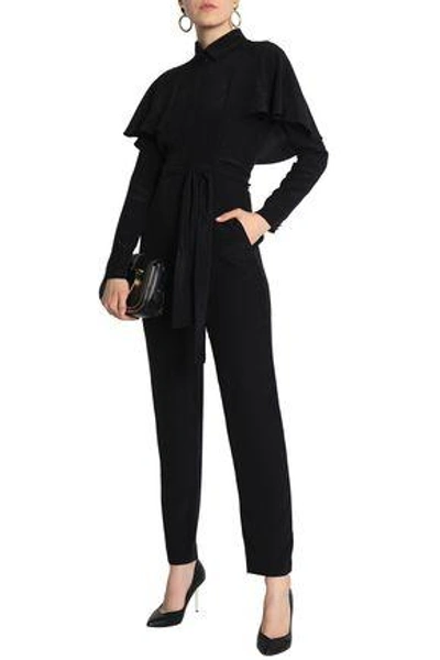Shop Vanessa Seward Woman Cape-effect Belted Silk Jumpsuit Black