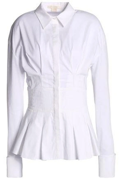 Shop Antonio Berardi Woman Pleated Cotton-blend Poplin Peplum Shirt White