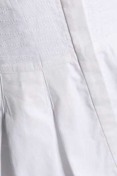 Shop Antonio Berardi Woman Pleated Cotton-blend Poplin Peplum Shirt White