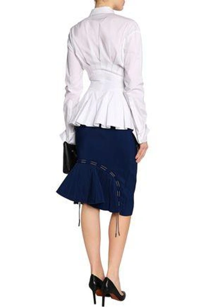 Shop Antonio Berardi Woman Pleated Cotton-blend Poplin Peplum Shirt White