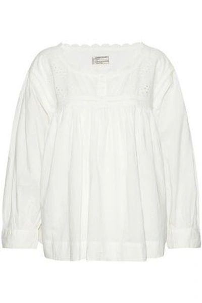 Shop Current Elliott Current/elliott Woman Broderie Anglais-paneled Gathered Cotton Top Off-white