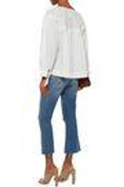Shop Current Elliott Current/elliott Woman Broderie Anglais-paneled Gathered Cotton Top Off-white