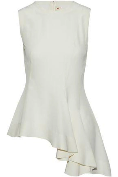 Shop Marni Woman Asymmetric Ruffled Silk Crepe De Chine Top White