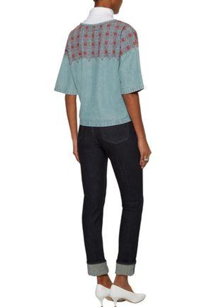 Shop Current Elliott The Embroidered Denim Top In Light Denim