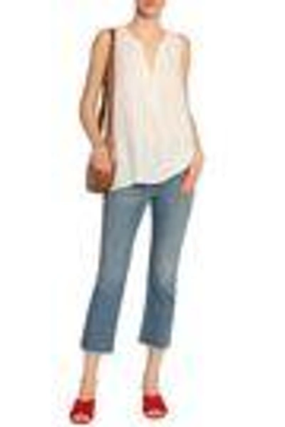 Shop Joie Woman Aruna Metallic Striped Silk-blend Top Off-white