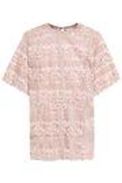 Shop Valentino Woman Metallic Cotton-blend Lace Top Pastel Pink