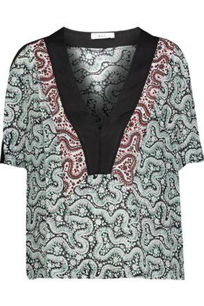 Shop A.l.c Woman Lilias Printed Silk Crepe De Chine Top Black