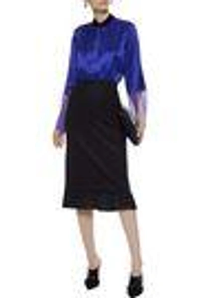 Shop Elie Tahari Izarra Chiffon-paneled Pintucked Silk-satin Blouse In Royal Blue