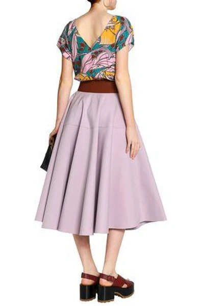 Shop Marni Woman Ruched Printed Crepe De Chine Top Pink