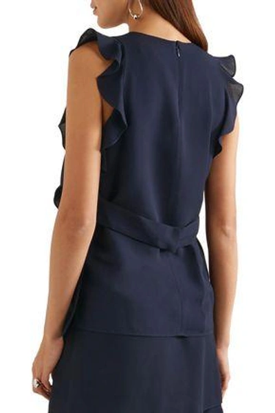 Shop Carven Woman Ruffled Crepe Top Midnight Blue