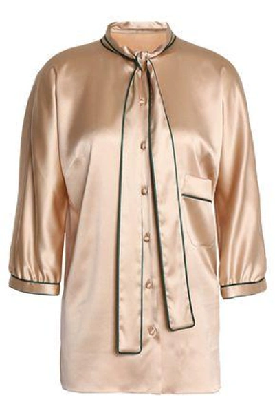 Shop Dolce & Gabbana Woman Draped Silk-blend Satin Shirt Sand